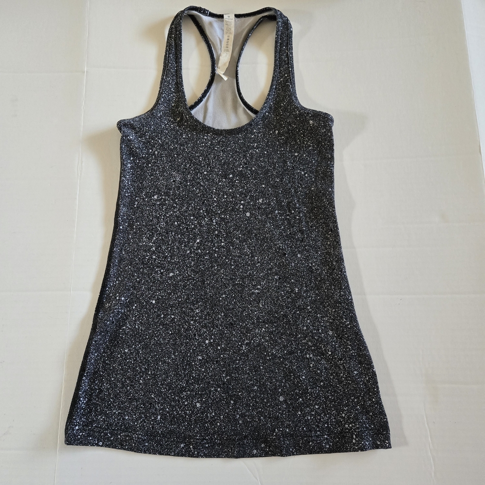 Lululemon Cool Racerback‎ Tank Top Black White Speckled Splatter Print Size 4